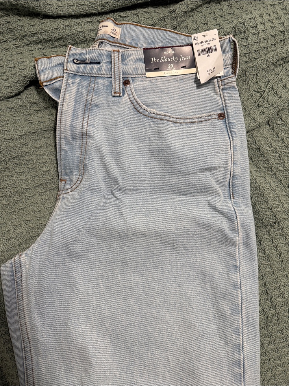 A&F Light Blue Curve Love Relaxed Slouchy Mid Rise Jeans - SEE CAPTION